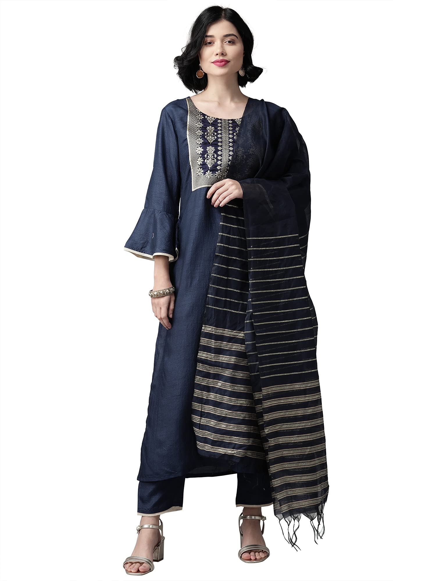 Indo Era Women's Solid Polyester Straight Kurta with Pant Set (KS9NB2072) in neutral