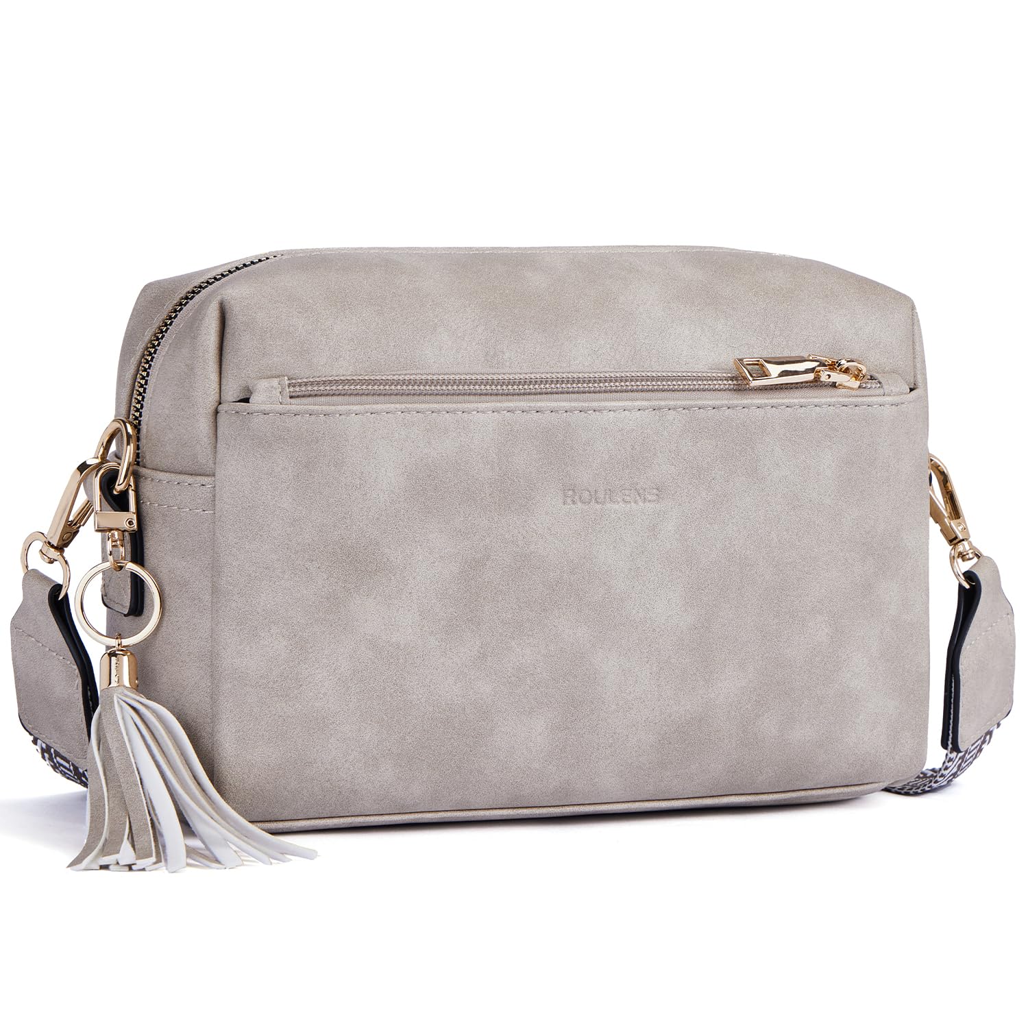 Roulens Damen Handy Umhängetasche,Veganem Leder Crossbody Schultertasche,Breiter Riemen Abendtasche mit drei Reißverschlussfächern Handtaschemit mit Kartenschlitz Verstellbar Abnehmbar Schultergurt