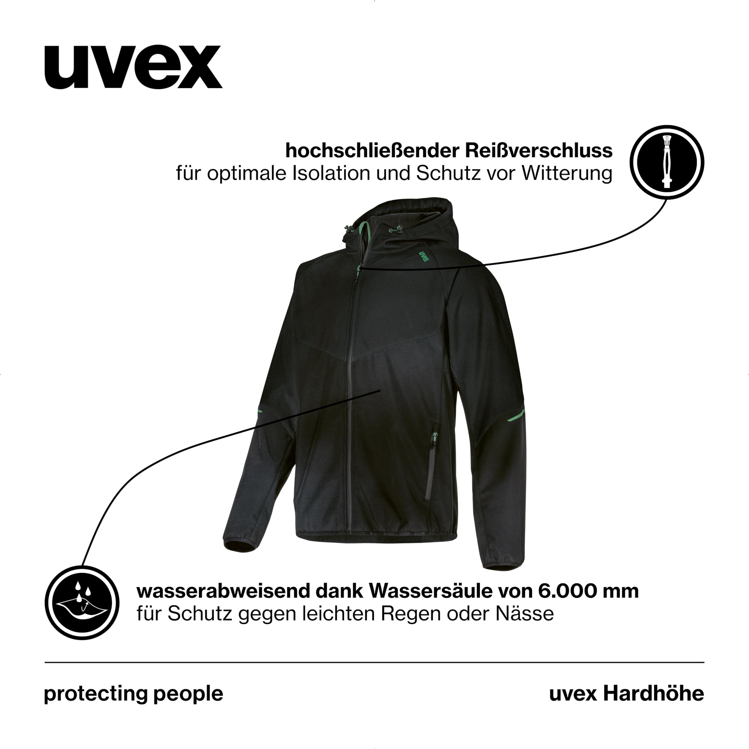 Uvex Hardhöhe Softshell Jacket - Wodoodporna kurtka rekreacyjna wykonana z poliestru pochodzącego z recyklingu