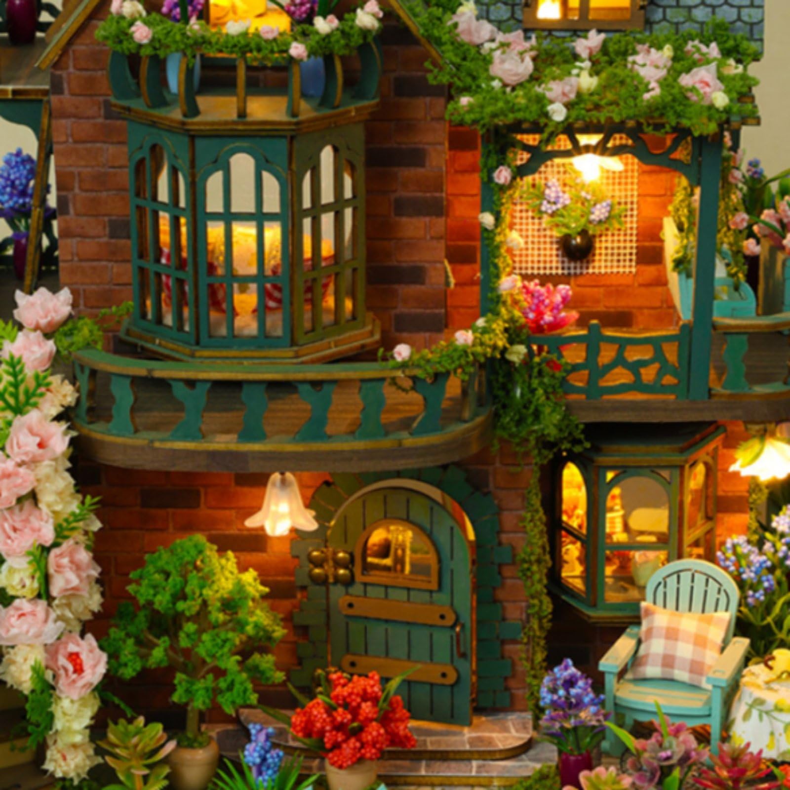 Casa in Miniatura Fai da Te Villa Kit Modello Casetta Diorama con Arredamento Completo E Luci LED Calde per Scena Notturna Materiali Legno Tessuto Carta Adatta per Collezionisti Hobbisti Casa