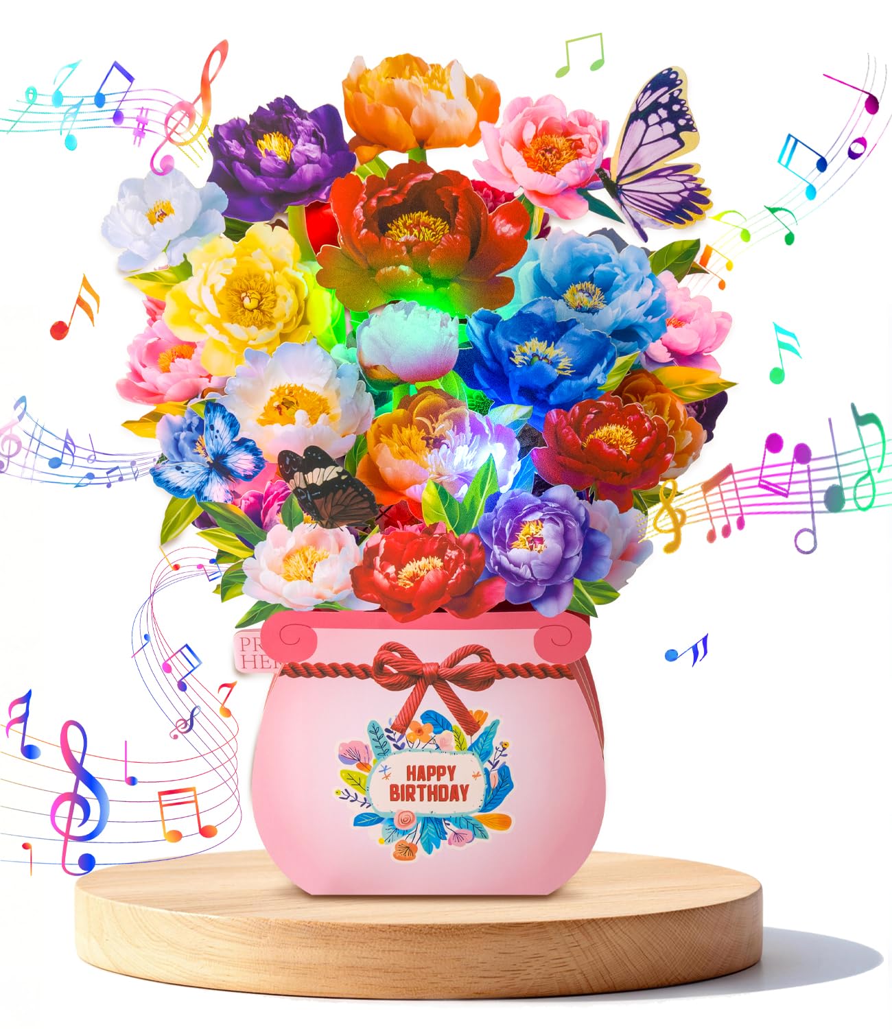 3D Musical Pop Up Flower Card with Light and Butterflies