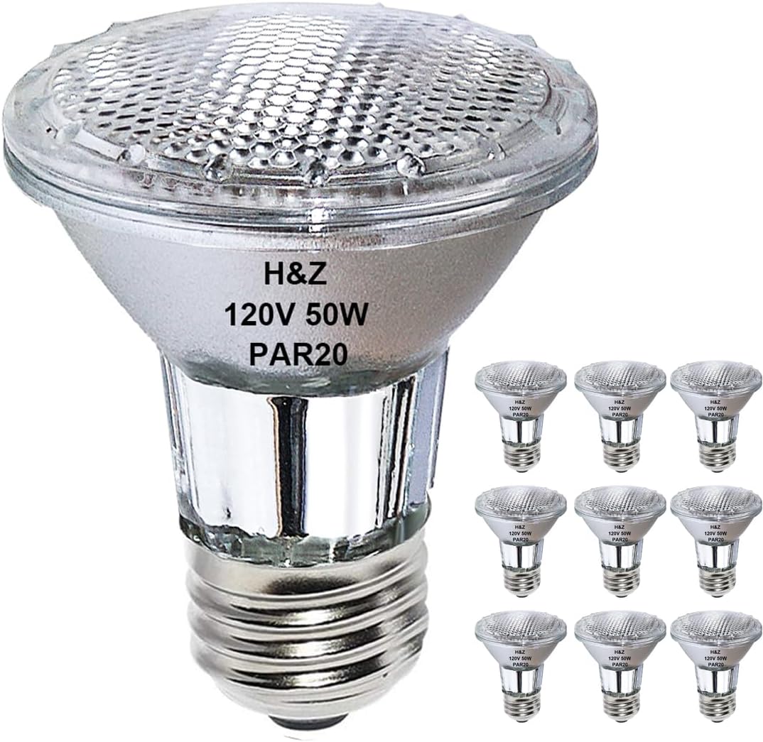 PAR20 Halogen Light Bulbs, 9PCS PAR20 50W 120V Flood Light Bulbs, Dimmable, High Brightness & CRI100, E26 Medium Base, 3000K Warm White PAR20 Bulb for Range Hood Light Bulbs, Recessed Light Bulbs