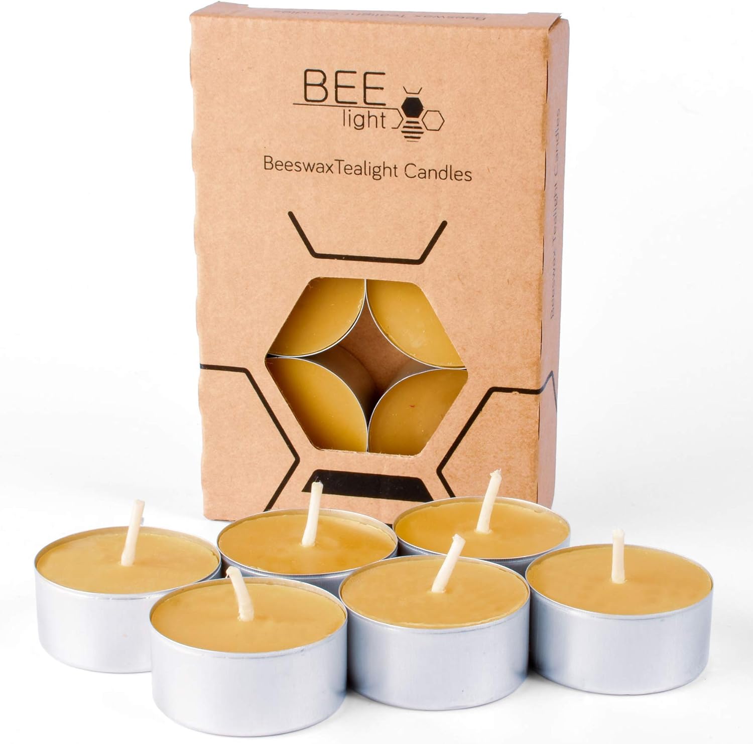 Pure Beeswax Tea Light Candles with Metal Cups 100 Pure