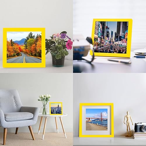 Vista 117 de Marco de fotos de madera de 9 x 9 pulgadas para colgar en la pared o en la mesa, marcos de fotos cuadrados con 1 paspartú de 7 x 7 pulgadas