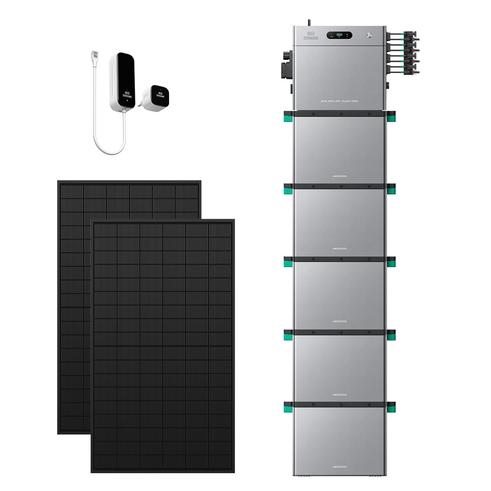 Zendure SolarFlow 2400 Pro+1 D0-Zähler+5 AB3000L Akkus+2 450W Solarpanels