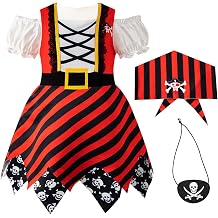Baby Girls Pirate Costume Kids Pirate Hat Eye Patch Role Play Girls Outfit Halloween Dress Up