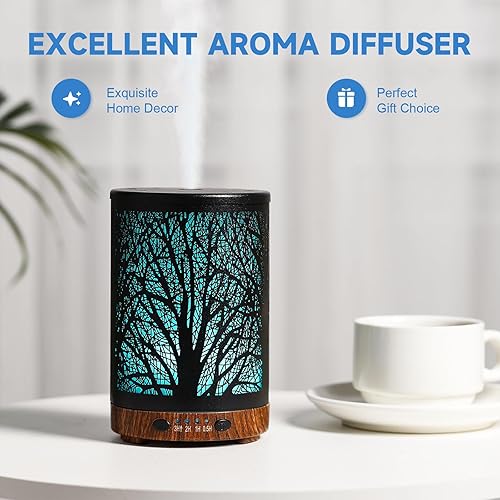 Miniatura 4 de Difusor de aceite esencial de 4.1 fl oz, difusor de aromaterapia de metal, humidificador de niebla fría con protección de apagado automático, 7