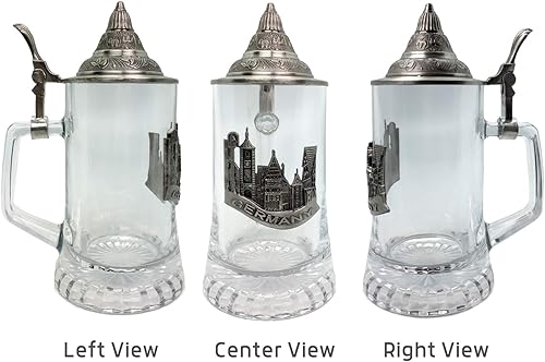 Miniatura 4 de Vaso de cerveza de pueblo alemán Medallón de Metal Regalos para hombres con tapa de metal Taza de vidrio por E.H.G.  0.5 litros