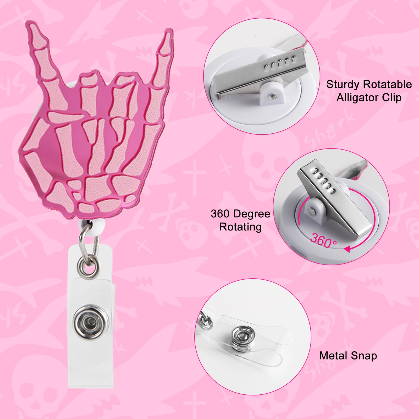 4pcs Porte Badge Rétractable Squelette, Porte Badges Motifs Tête