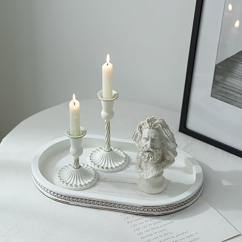 Miniatura 5 de Hanobe Bandejas decorativas para mesa de centro bandeja de centro de mesa ovalada blanca de madera para decoración de mesa de entrada de granja,