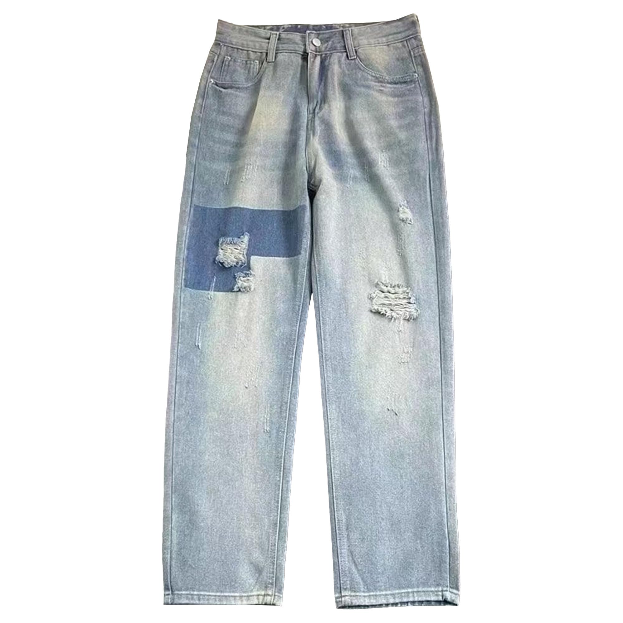 Pantalon en denim homme coupe ample décontractée bleu taille M - 8