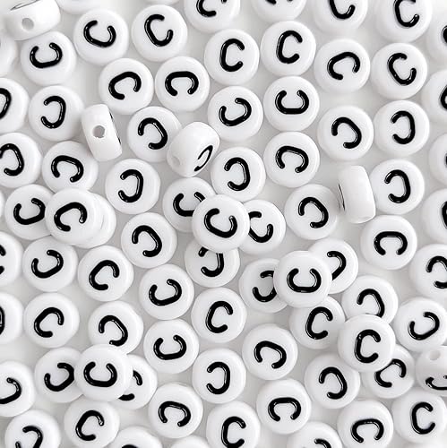 Vista 9 de 100 cuentas de letras, cuentas redondas blancas acrílicas del alfabeto de 0.157 x 0.276 pulgadas, cuentas de la letra H para hacer joyas, pulseras