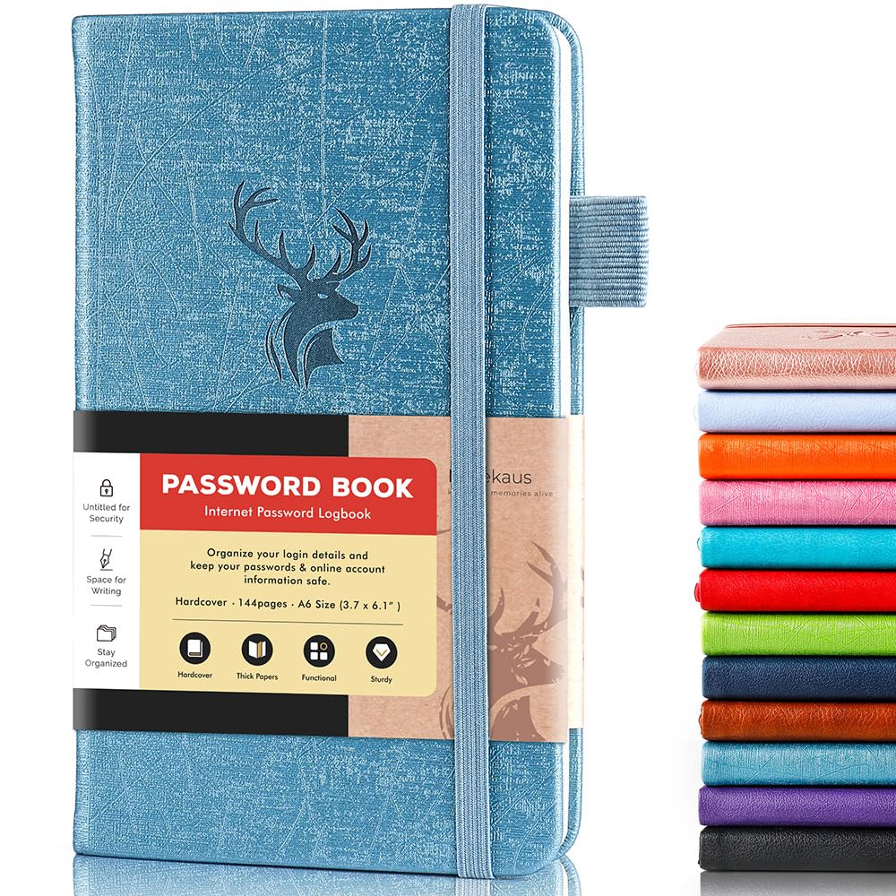 molekaus Password Book with Alphabetical Tabs Small Password Keeper with Extra Password Space to Change Password. Password Notebook for Home or Office