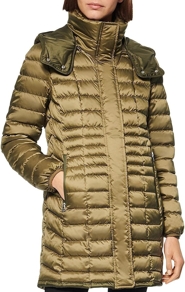 Andrew Marc Women's Marble Quilted Down Jacket with Removable Hood