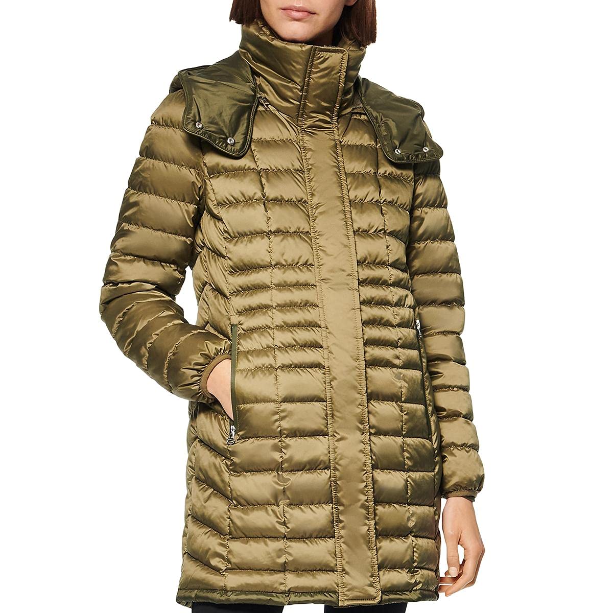 Andrew Marc Women's Marble Quilted Down Jacket with Removable Hood
