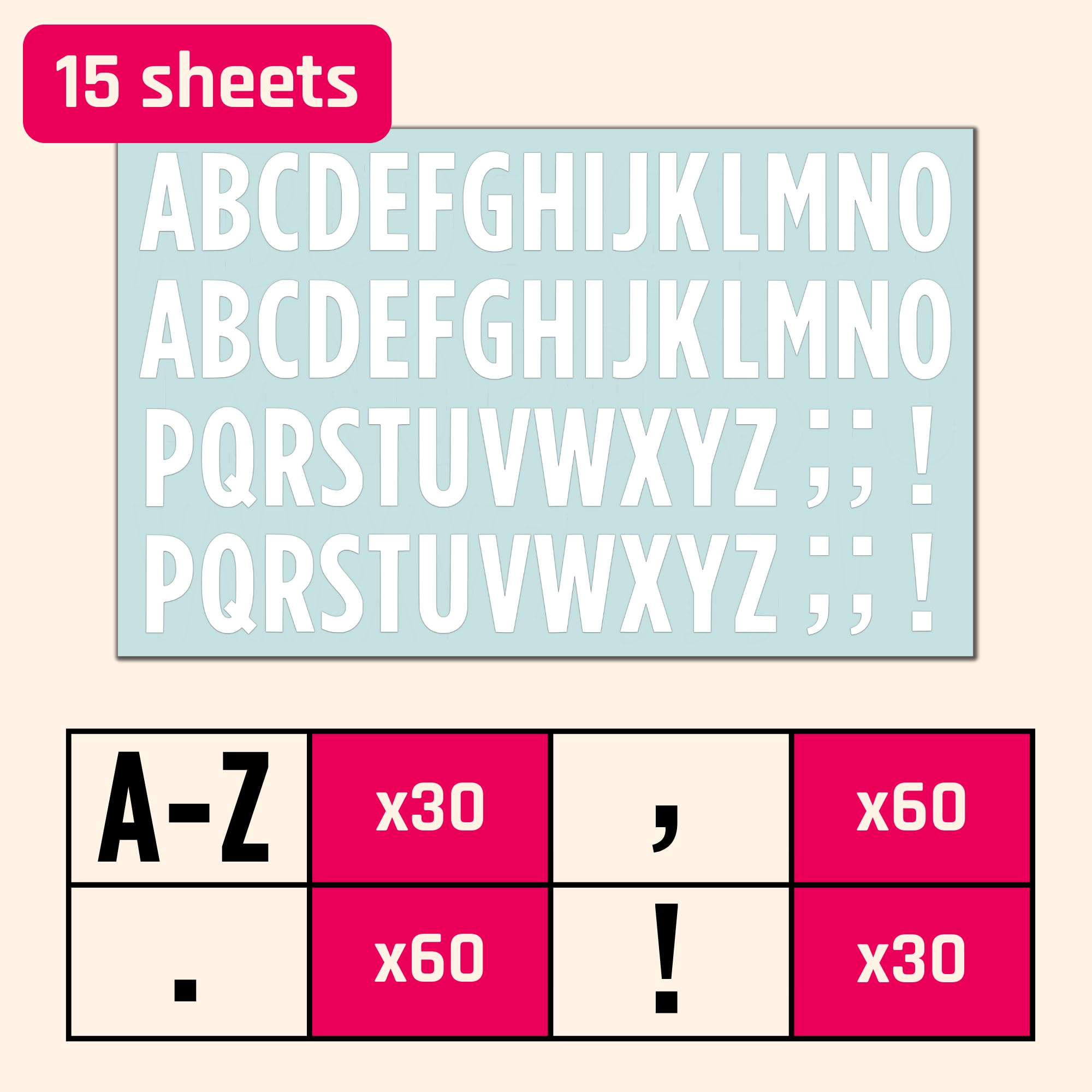 30 Sets - 25mm Letter Alphabet Stickers, Waterproof Vinyl Stick on Sticky Letters Wall Stickers - White - Image 3