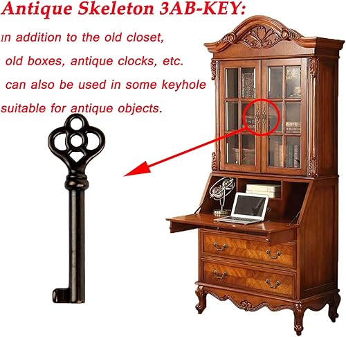 Miniatura 4 de Llave de esqueleto de barril hueco antiguo KY-3AB (4 piezas) para puertas de gabinete, cajones de aparador, relojes de abuelo, antiguo, vintage,