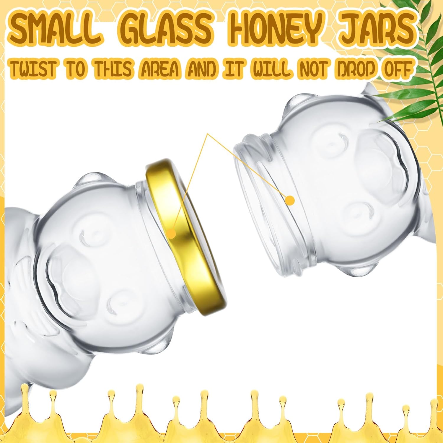 Pickmesh 24 Set 4 oz Bear Shaped Rosh Hashanah Glass Honey Jars with Dipper Bee Pendants Tags Twine Honey Jars Party Favors Small Bear Bottle Container for Baby Shower Wedding Favors(Gold Lids)