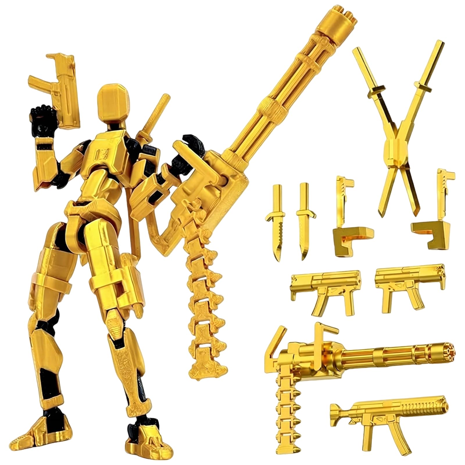 DiiWmme T13 Action Figure Set, Fully Assembled Robot Model, 3D Printed Multi-Jointed Desktop Decoration Gift，Lucky 13 for Collectors (Gold)