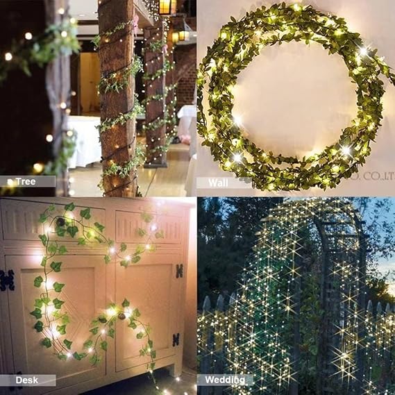 Comtelek Fake Vines for Room Decor Artificial Ivy Garland with 100 LED String Light Hanging Plants Faux Greenery Leaves Bedroom Aesthetic Decor for Home Garden Wall Wedding(6Pack with 100LED)