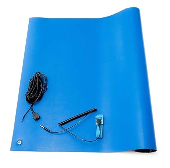 Sky- ESD Safe Anti Static PVC VINYL 2 Layer 1.5 mm Thick Table Mat (2.5ft. x 5 ft, Blue) with 4 Corner Button, Wrist Band & Grounding Cord All Set