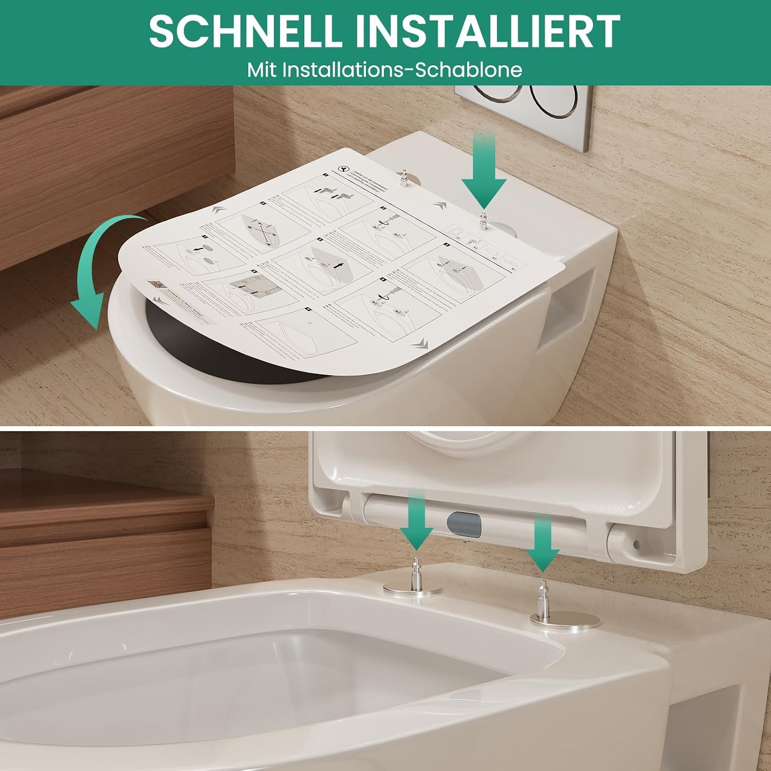 ANYCEE Tapa de inodoro con descenso automático, forma D [corta], fácil