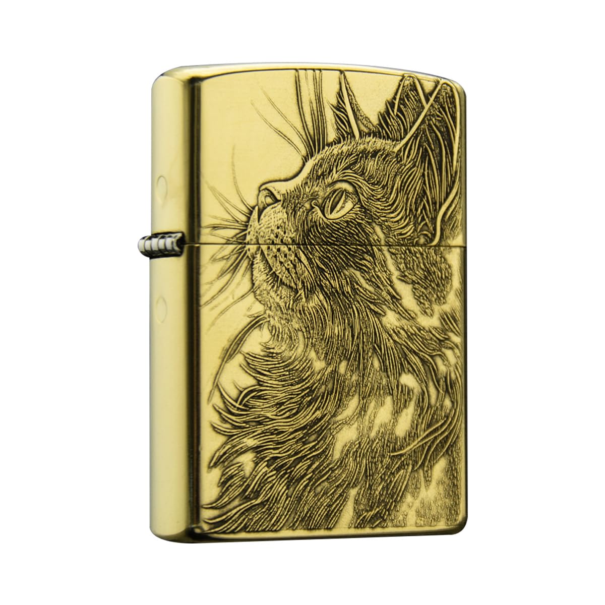 Carcasa de latón para encendedor negro y dorado con diseño exclusivo de gato de la fortuna