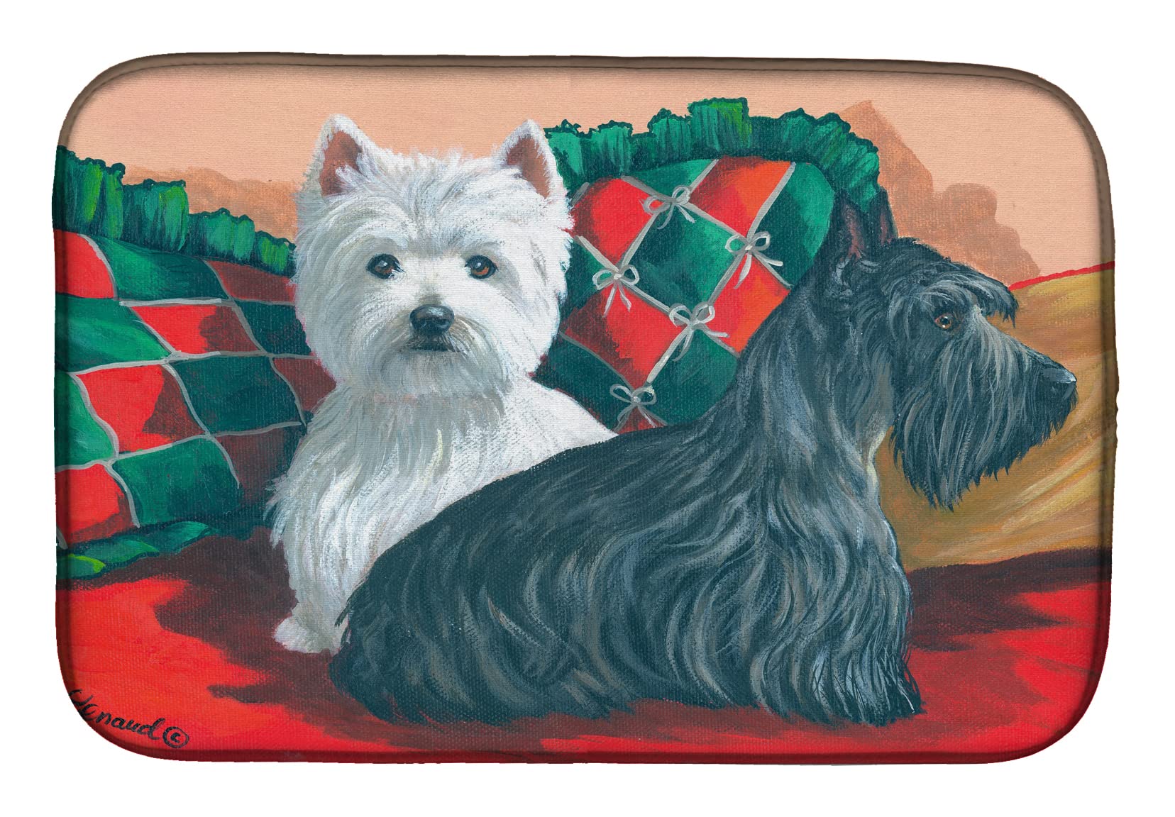 Alfombrilla para secar platos absorbente con diseño de perritos Westie y Scottie