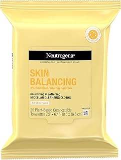 Neutrogena Skin Balancing Micellar Cleansing Cloths Makeup Remover Nourishing Wipes with 100% Plant-Based Fibers, Vitamin ...
