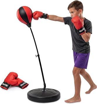 Punching Bag for Kids with Stand, 3FT Adjustable Boxing Set with Permium Gloves, Freestanding Reflex Punching Bag, Easy Assembly Kids Boxing Equipment for Active Play and Training