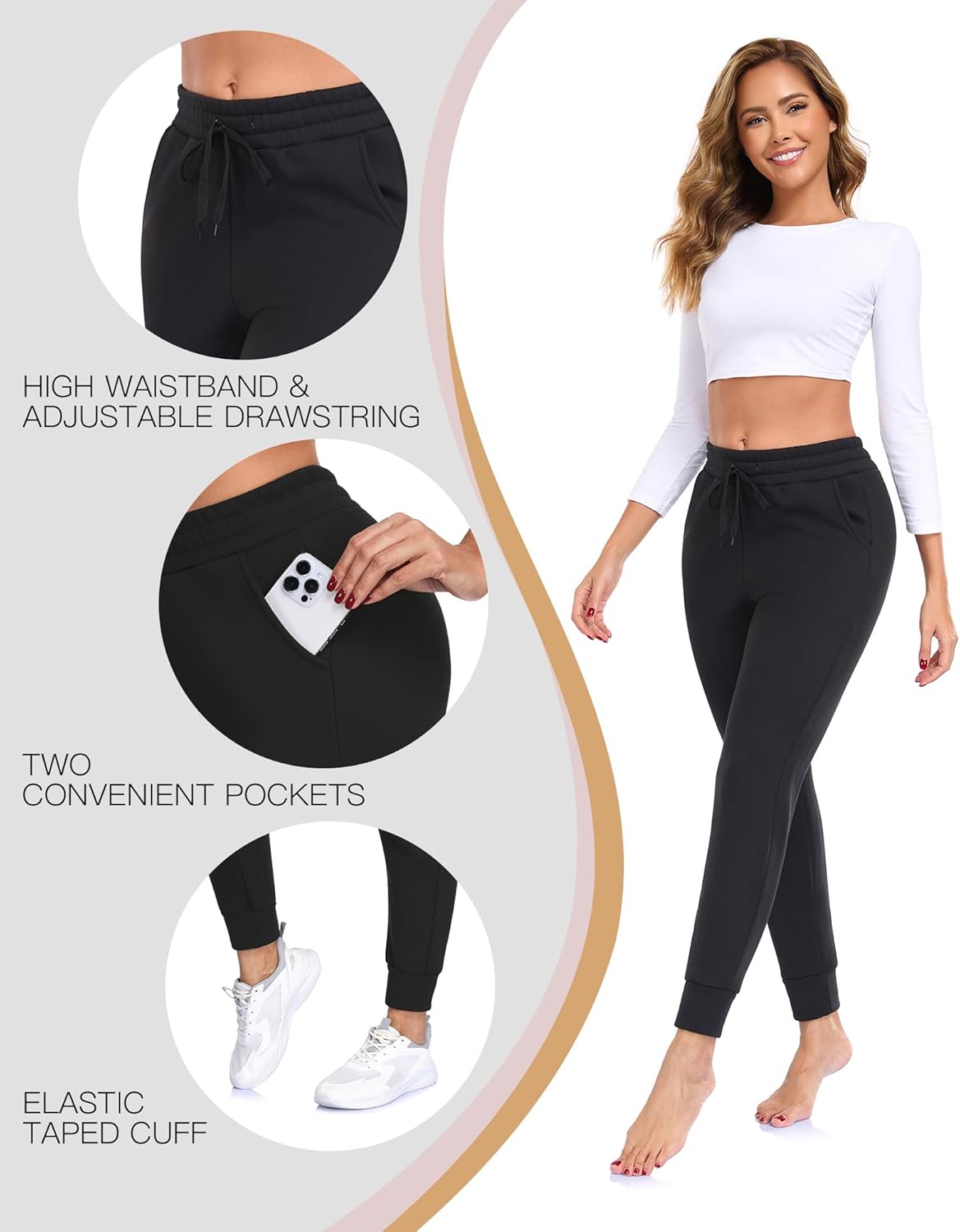 Aoliks Women's Fleece Lined Sweatpants Thermal Joggers with Pockets Winter Lounge Yoga Workout Running Pants - Image 4