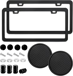 2 Pack License Plate Frame for Car Matte Metal Aluminum Rust-Proof License Plate Holder Cover Gloss Black Front Rear Number Tag Frame for Men Women Universal Fit (Black)