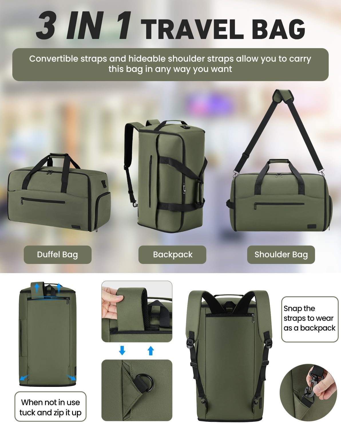 Garment Duffle Bag for Men,Convertible Garment Bags for Travel,Suit Carry-on Travel Bag Expandable with Shoes Compartment for Business Trip,Weekend(Black) - Image 4