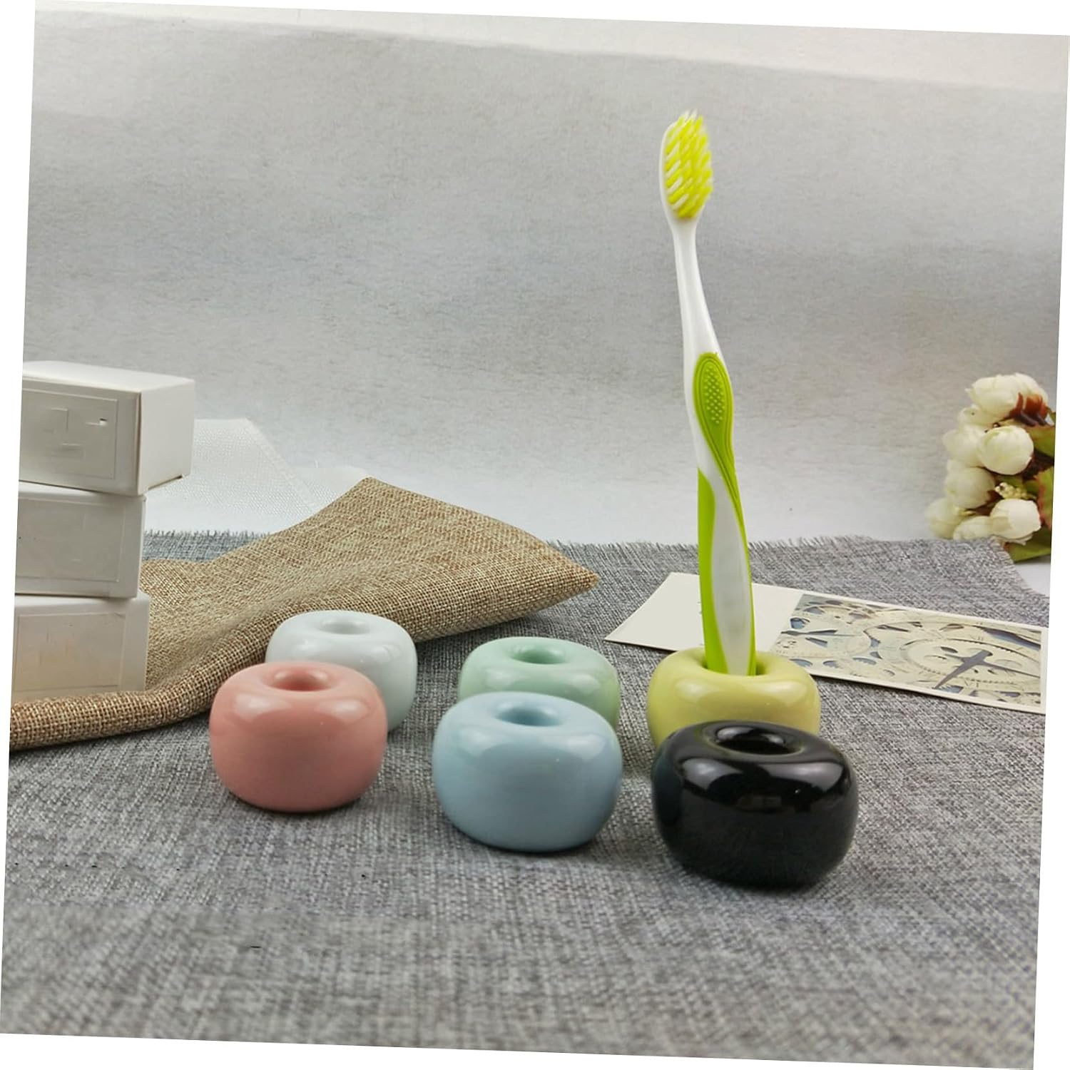 2pcs Mini Ceramic Toothbrush Holder Stand Antiskid Bathroom Organizers for Toothbrush Pen Eco-Friendly Minimalist Design for Vanity Countertops image 4