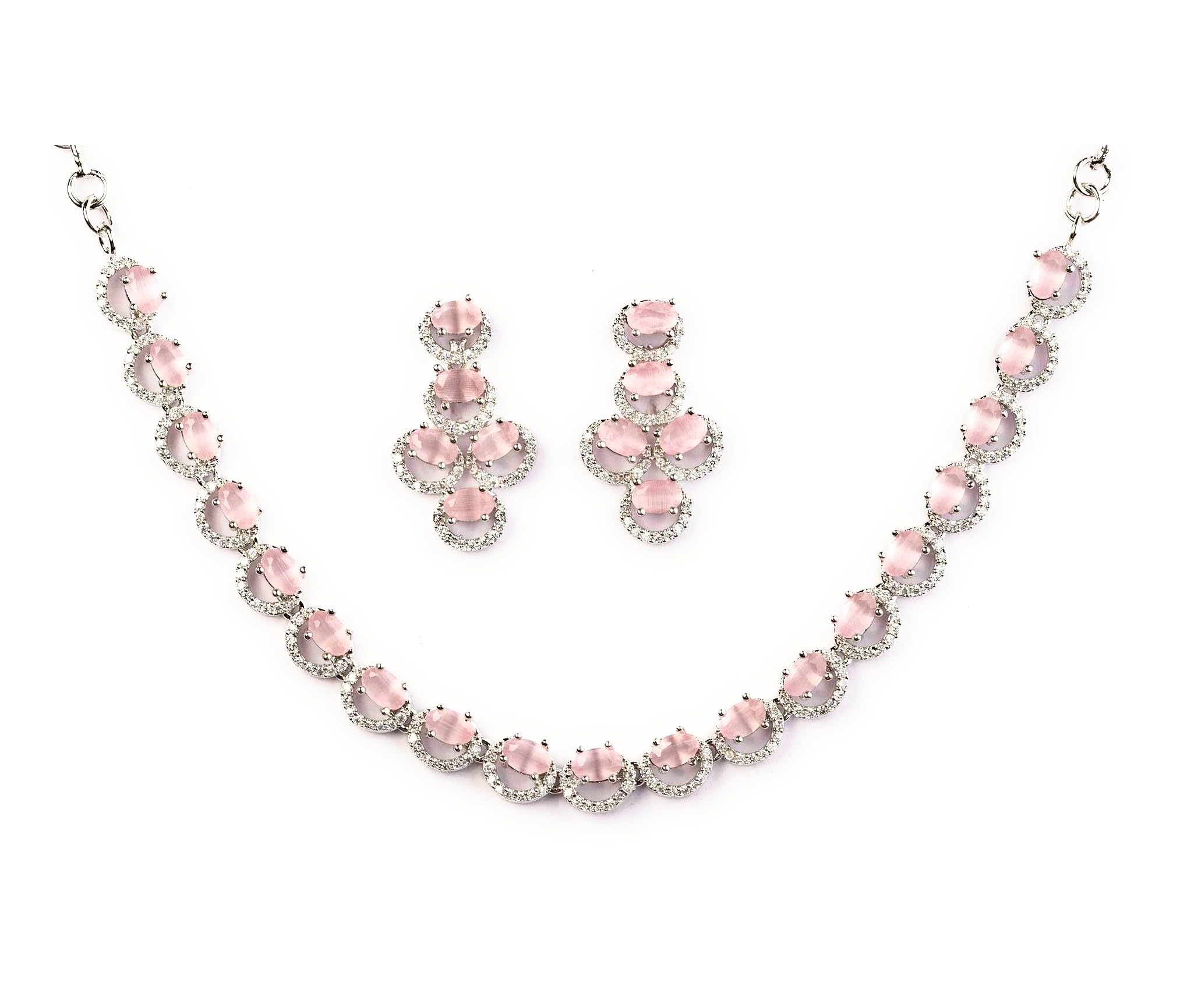 Sasitrends Rhodium Silver Plated White Toned AD American Diamond Studded Necklace Jewellery Set with Earrings for Women and Girls (B0C31D3P2S) Amazon Price History, Amazon Price Tracker