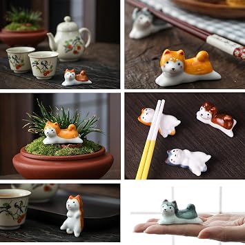 10 Ceramic Dog Chopstick Rest Set, Japanese Dining Utensil Tableware Holder