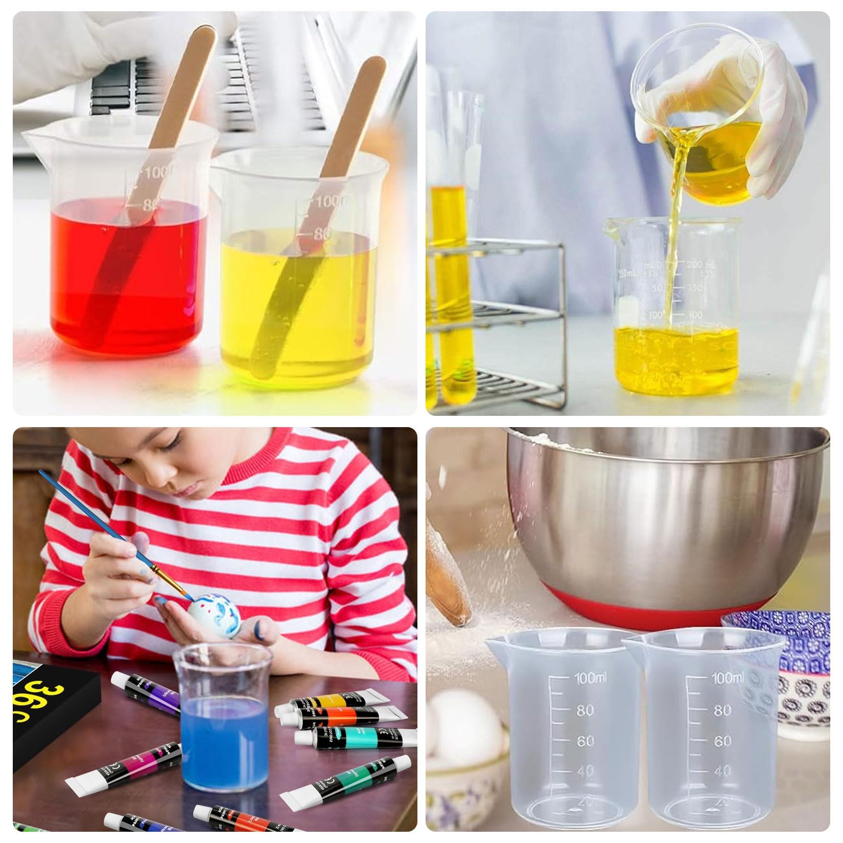 Vasos de Medición,4 Pcs Vaso Medidor Cocina Con Escalas Precisas Probetas Plastico Reutilizables Vasos Medidores Antidherentes Medidores Laboratorio para Bricolaje Hecho a Mano Laboratorio