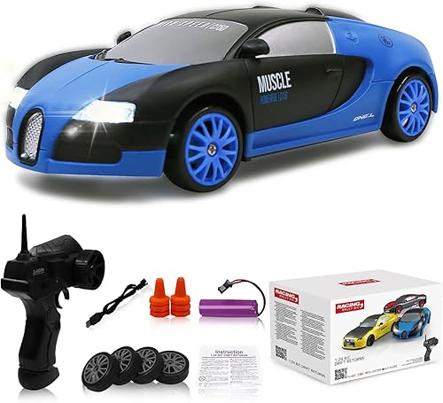 Miniatura 6 de Desdoni 2 unidades 124 escala RC Drift Car 4WD 15KMH coche de control remoto de alta velocidad con luces LED drifting neumático carreras juguete