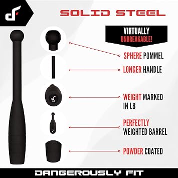 Indian Club Bell 5lb-65lb, Steel Club Bell Strength Training & Full Body Workouts - Weighted Exercise Bat - Grip Forearm Power Clubs Strength Trainer for Men & Women Home & Gym Fitness