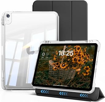 Case for iPad Air 11 Inch M4 /M3/M2 2026/2025/2024, Air 5th/4th Gen 10.9 Inch 2022/2020 with Pencil Holder, Detachable Sliding Cover with Clear Hard Back Shell, Black