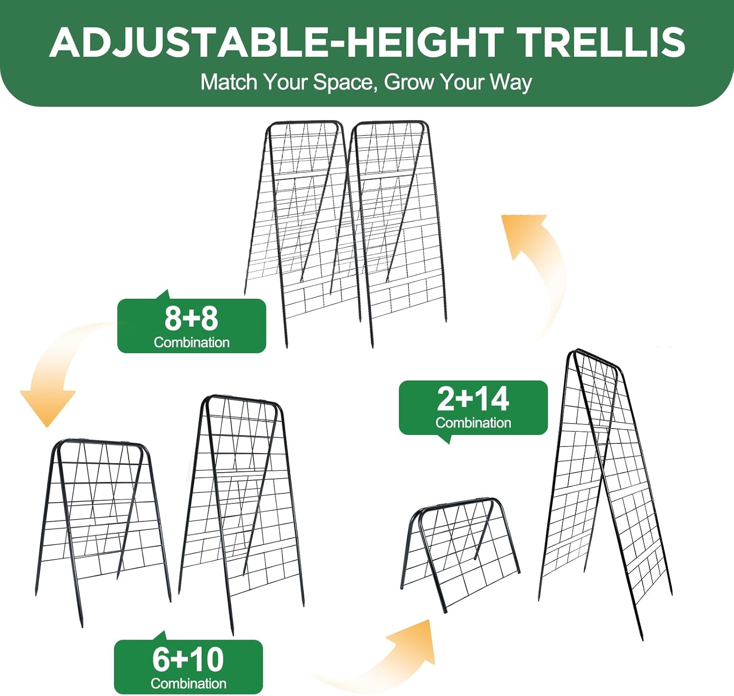2 Pack Metal Heavy Duty 50"x17" Adjustable A-Frame Trellis,Rust-Proof Metal Garden Trellis for Raised Bed Climbing Plants,Cucumber,Tomatoes Outdoor