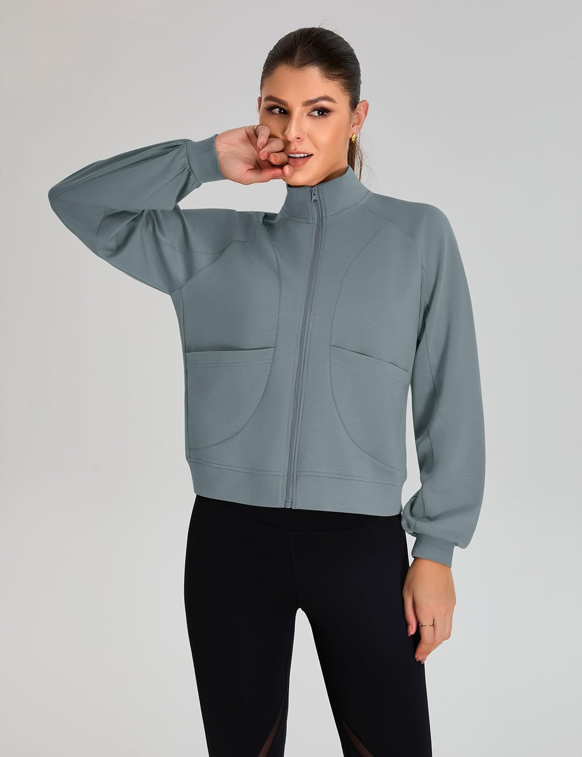 BMJL Womens Sweatshirt Zip Up Hoodie Active Long Sleeve Workout Tops Funnel Neck Athleisure Clothes Fall Jackets Outfits - Image 2