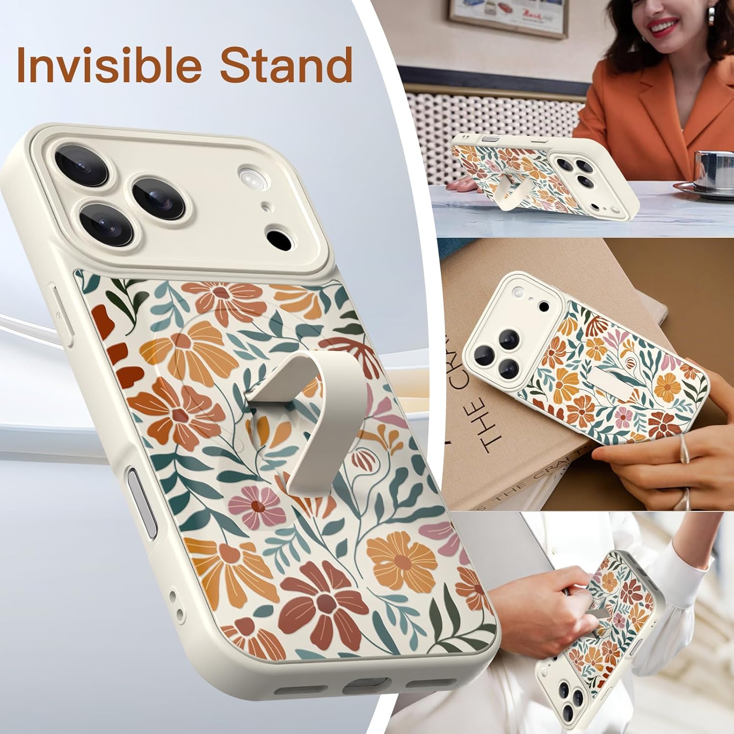 for iPhone 17 Pro Max Case [Compatible with MagSafe] Cute Floral Flower Pattern Magnetic Phone Case Compatible Finger Strap Ring Kickstand, Full Camera Protective Cover for Women Girly Colorful