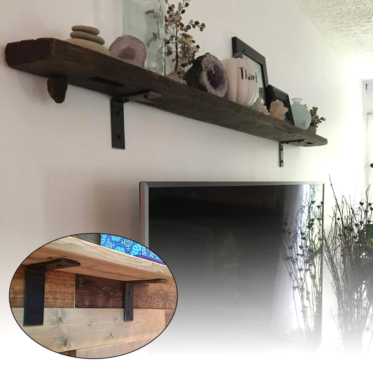 4 Pack Heavy Duty Black Metal Shelf Brackets 6x6 inch, STARVAST Wall Mounting L Angle Bracket