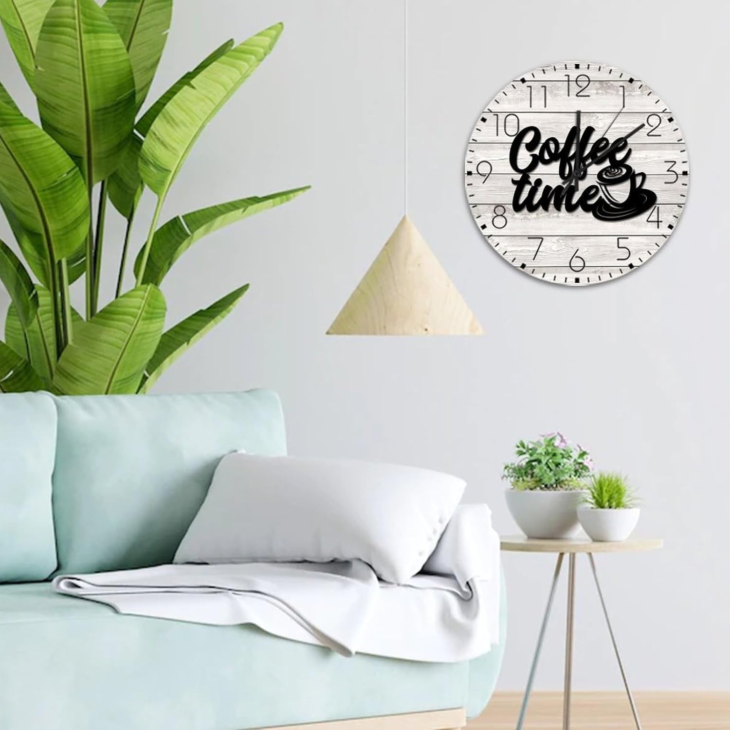 12 Inch Silent Non-Ticking Wall Clocks Battery Operated Coffee Time Wall Decor for School Cafe Themed Coffee and Tea Bar Personalized Round Wooden Wall Clock Country for Church Yoga Room