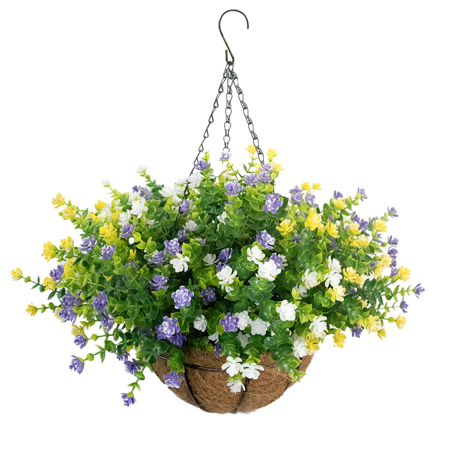 BCBLF Artificial Hanging Flowers Basket Yellow Purple White