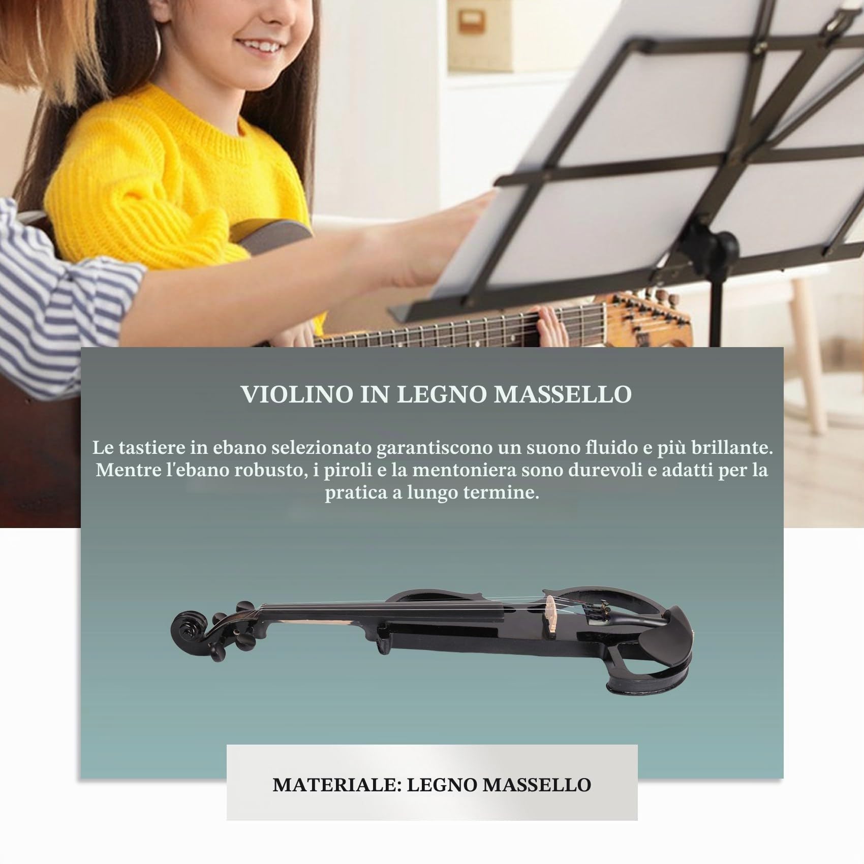 Violino elettrico 4/4 per principianti Violino silenzioso Violino elettrico Set introduttivo