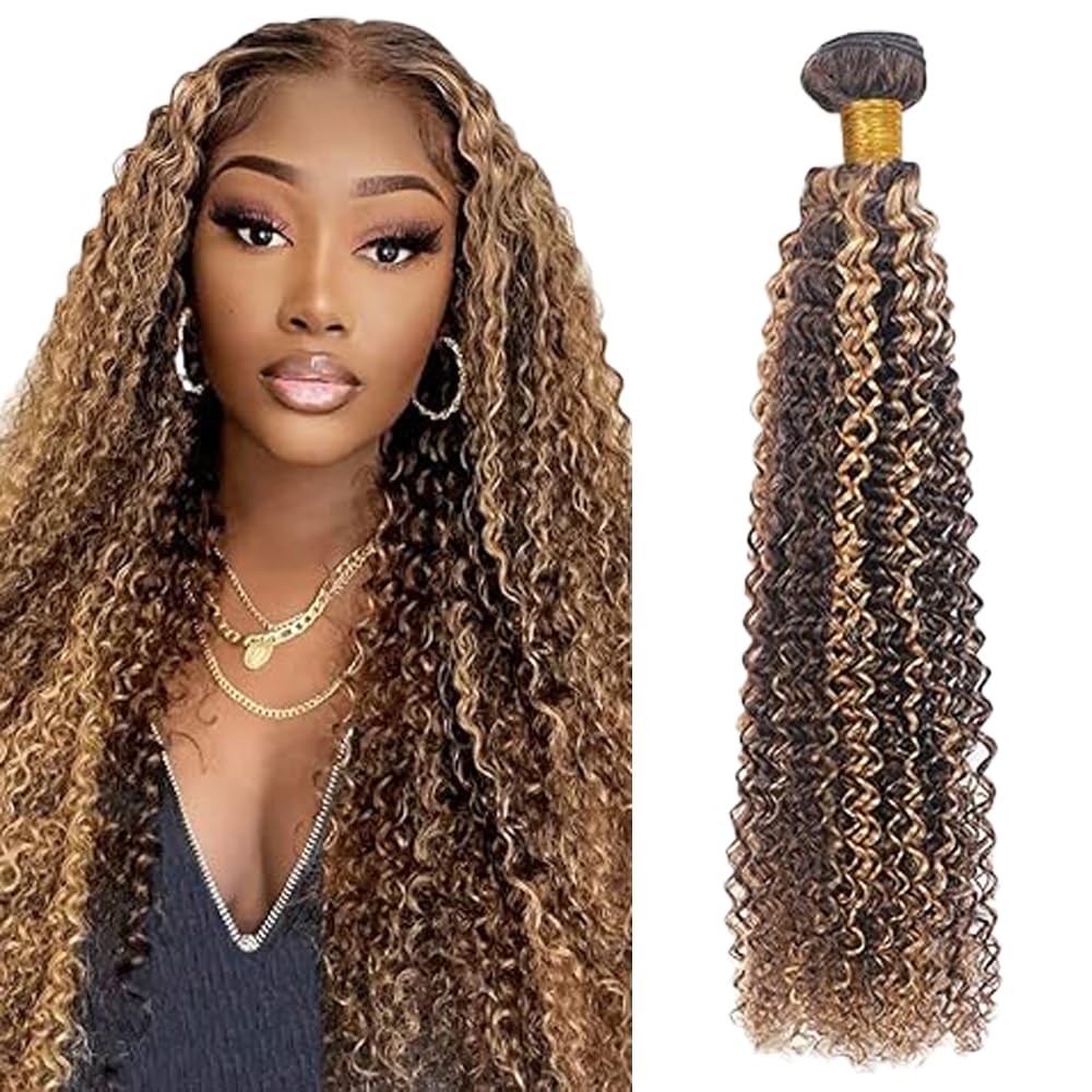 Extensiones de cabello humano rizado con mechas rubias P427 de baja pérdida 8