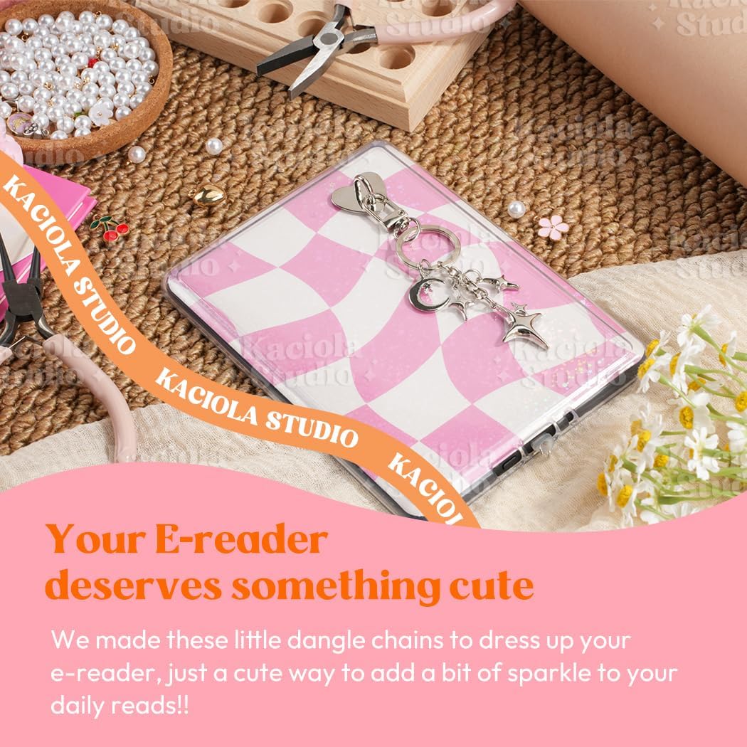 Kaciola Charms for E-reader, Cute Phone Charm Chains Bracelets Accessories for Readers Booklovers Women Men, Charms Compatible for E-Reader/Phone/Paper White (C01-C05)
