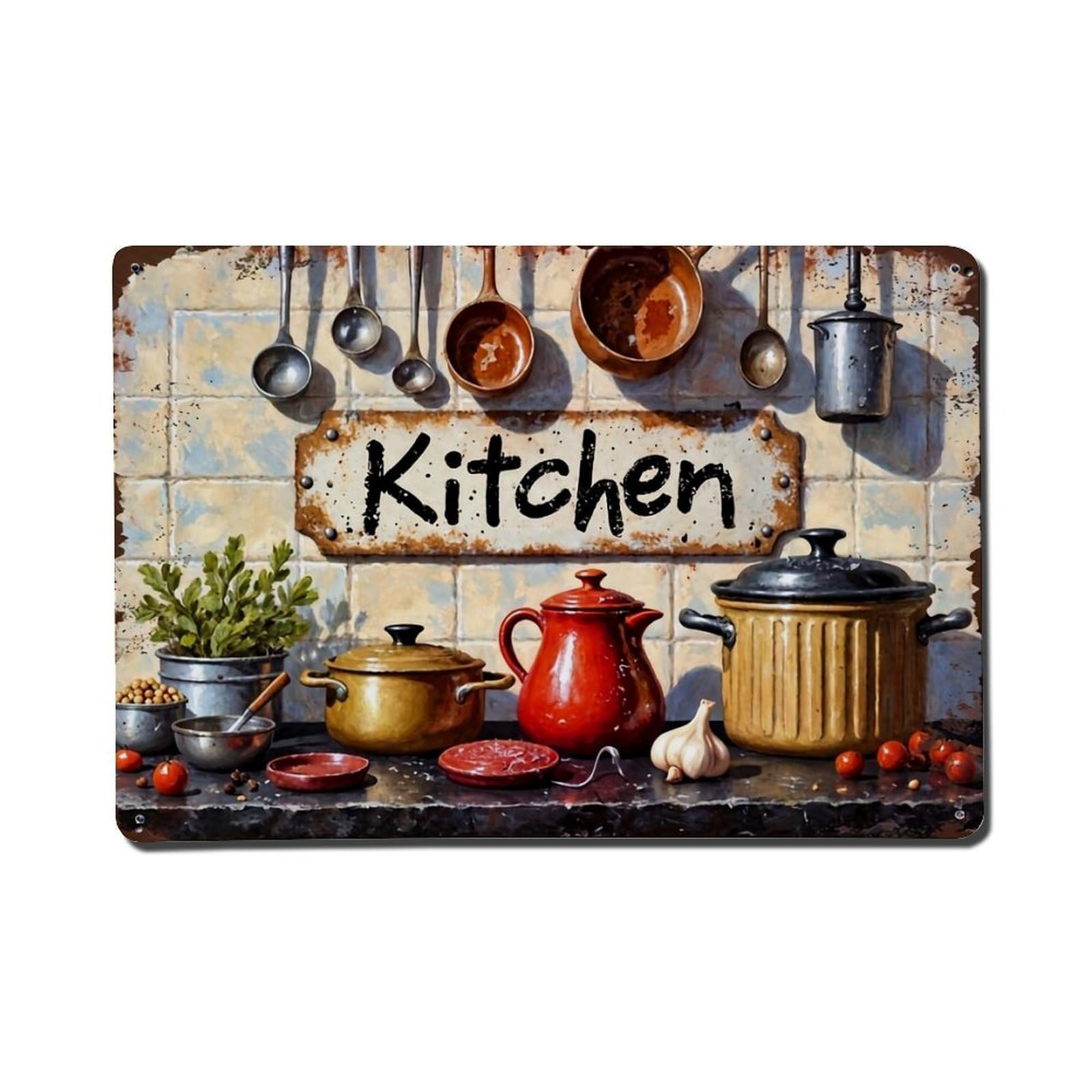 Rustic Kitchen Wall Art Decor Retro Metal Tin Sign, Vintage Metal Poster for Home, Gaming Room, Studio Workshop,Bar,Garage Wall Art Decor 8x12 Inch